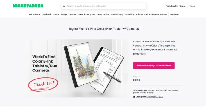 Kickstarter,E-Inkタブレット,カラーディスプレイ,デュアルカメラ,Android 11