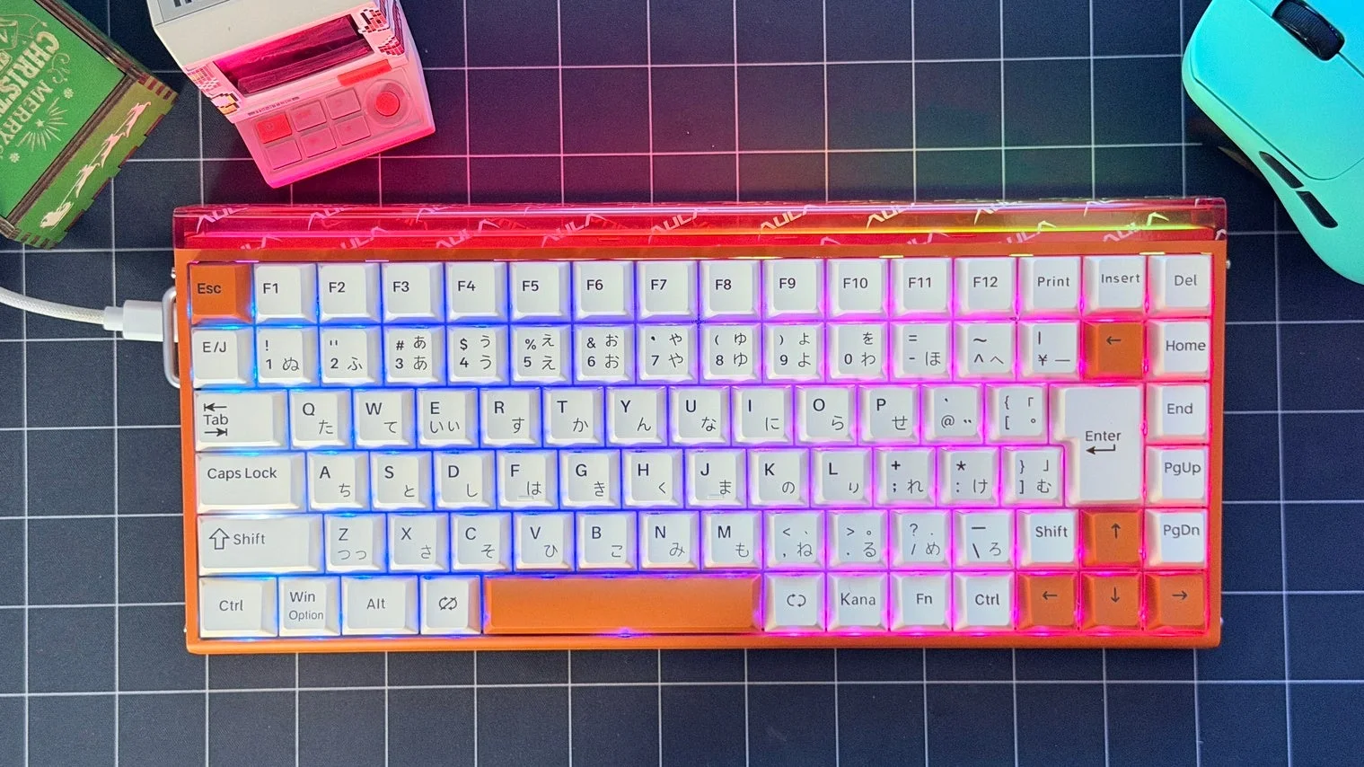 RGBバックライトの日本語配列メカニカルキーボード、透明ケース