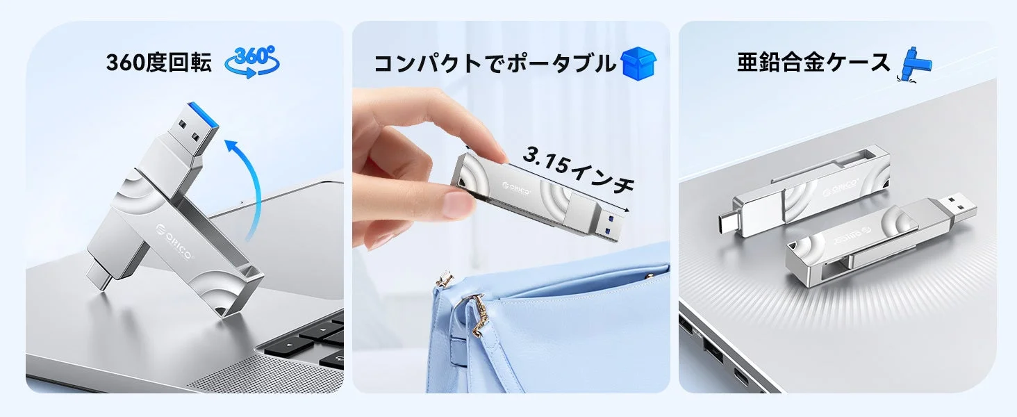 360度回転 コンパクトでポータブルなUSBメモリ