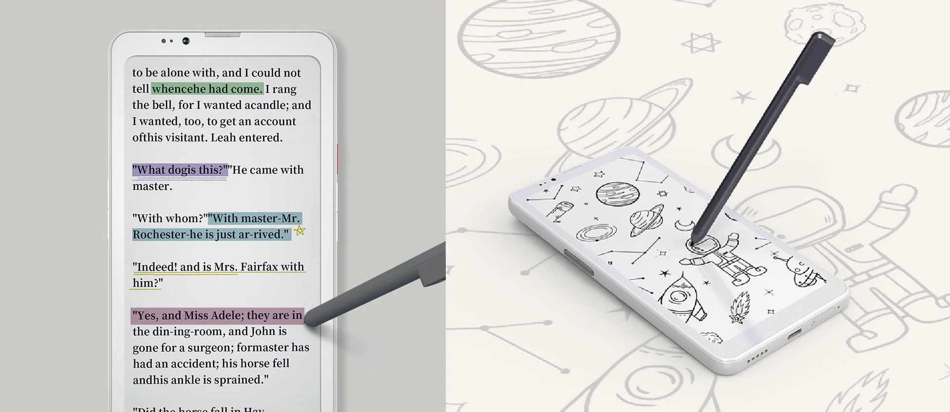 スマートフォン、スタイラス、電子書籍、読書、デジタルノート、描画