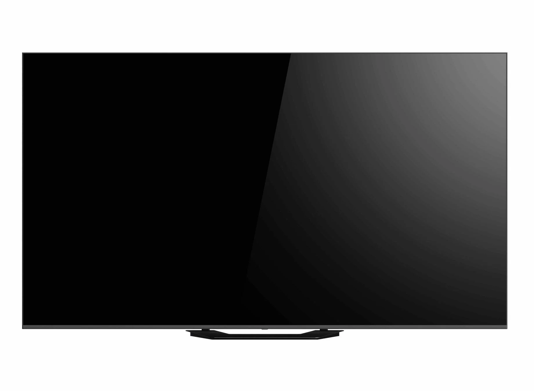 白い背景に置かれた、画面が真っ黒な薄型テレビの正面全体像です