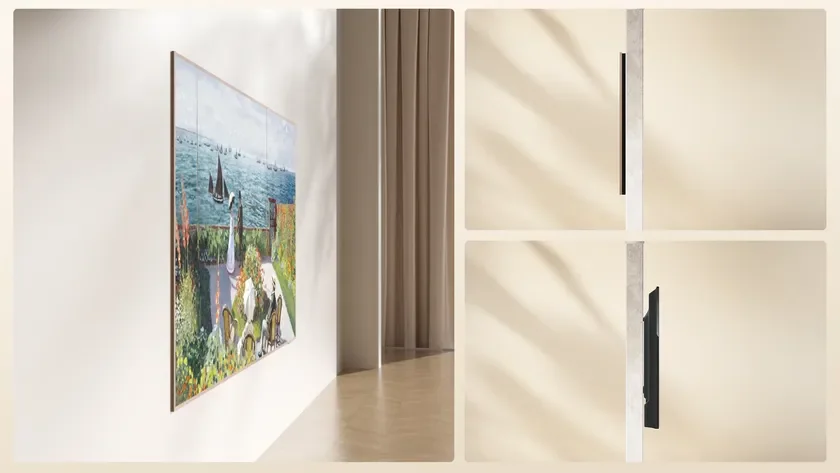 壁に設置された薄型テレビの側面