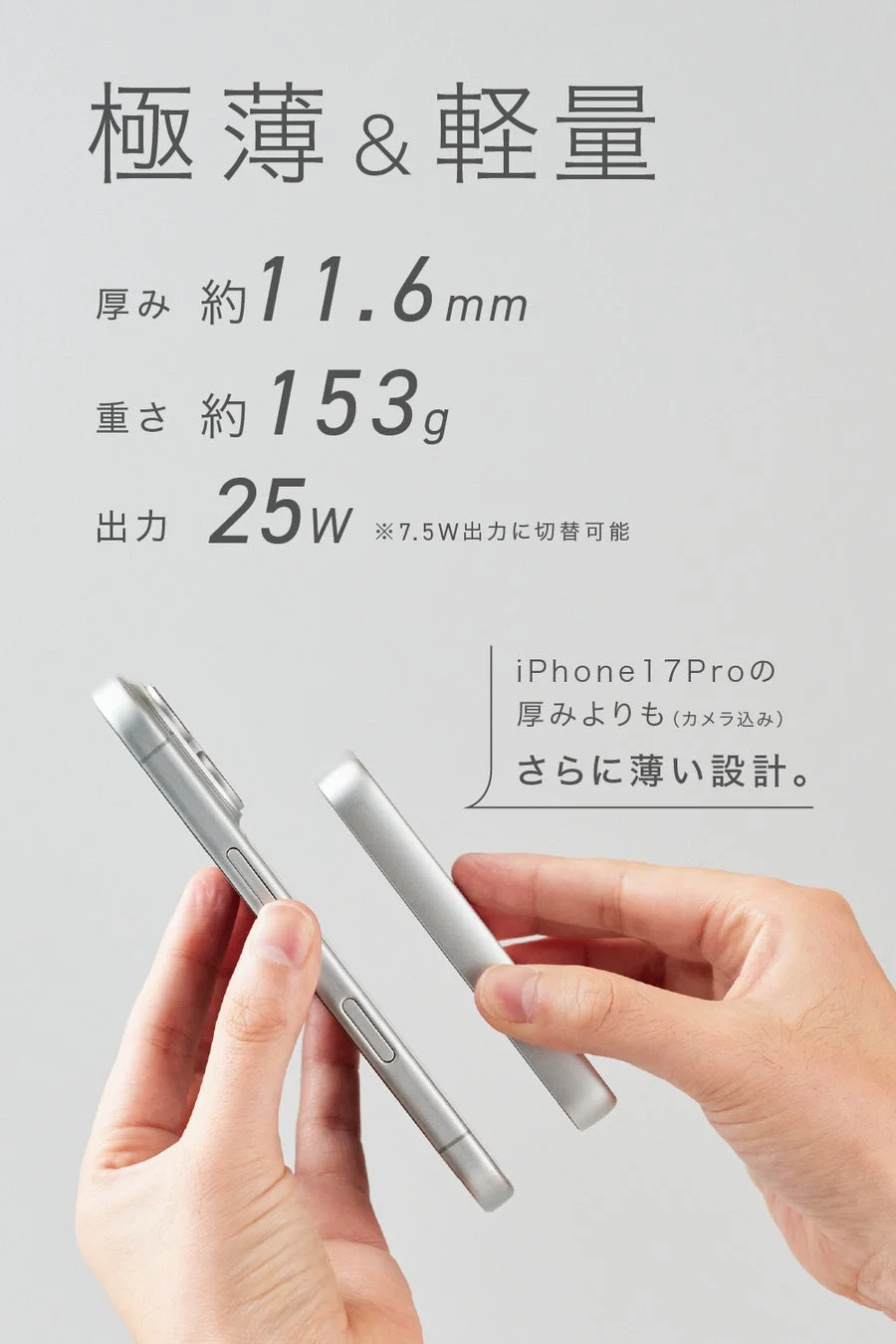 極薄 & 軽量 厚み 約11.6mm 重さ 約153g