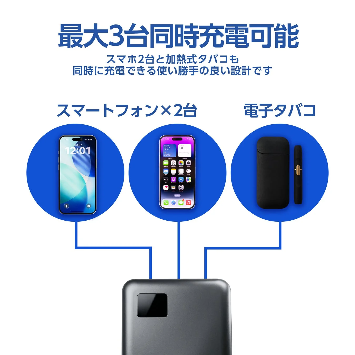 最大3台同時充電可能