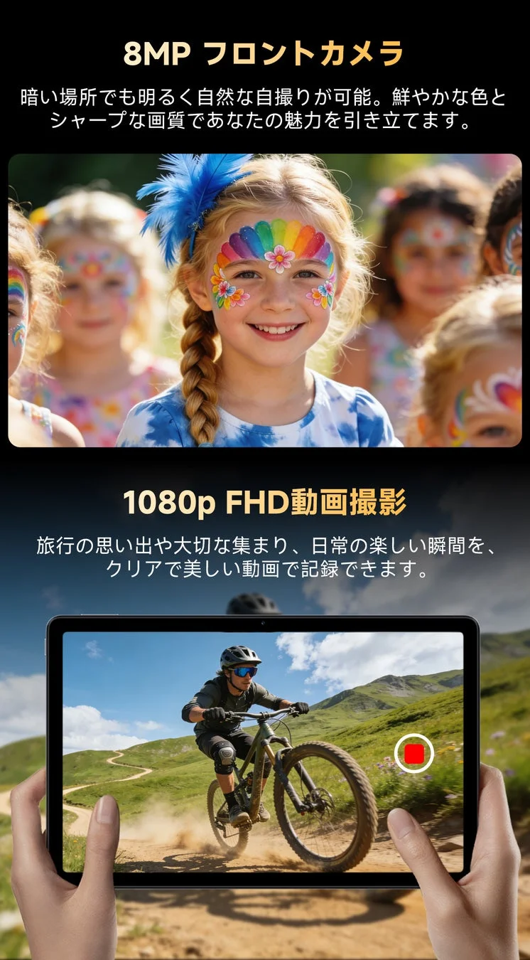 8MPフロントカメラと1080p FHD動画撮影のイメージ