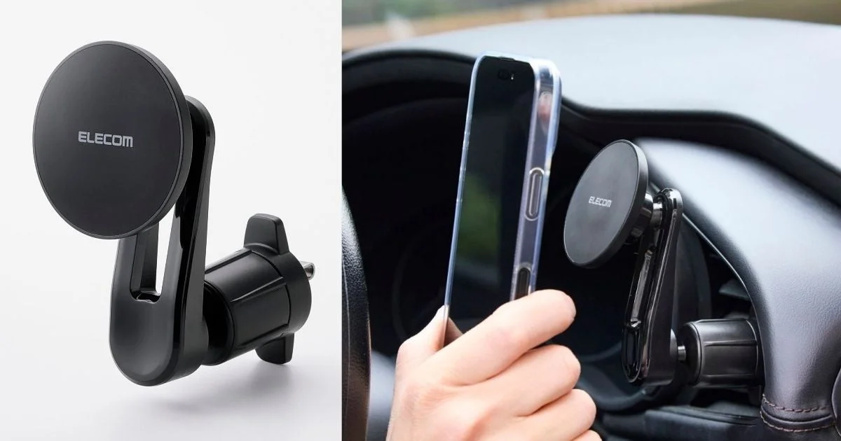 エアコンルーバーに取り付けられたスマホホルダー