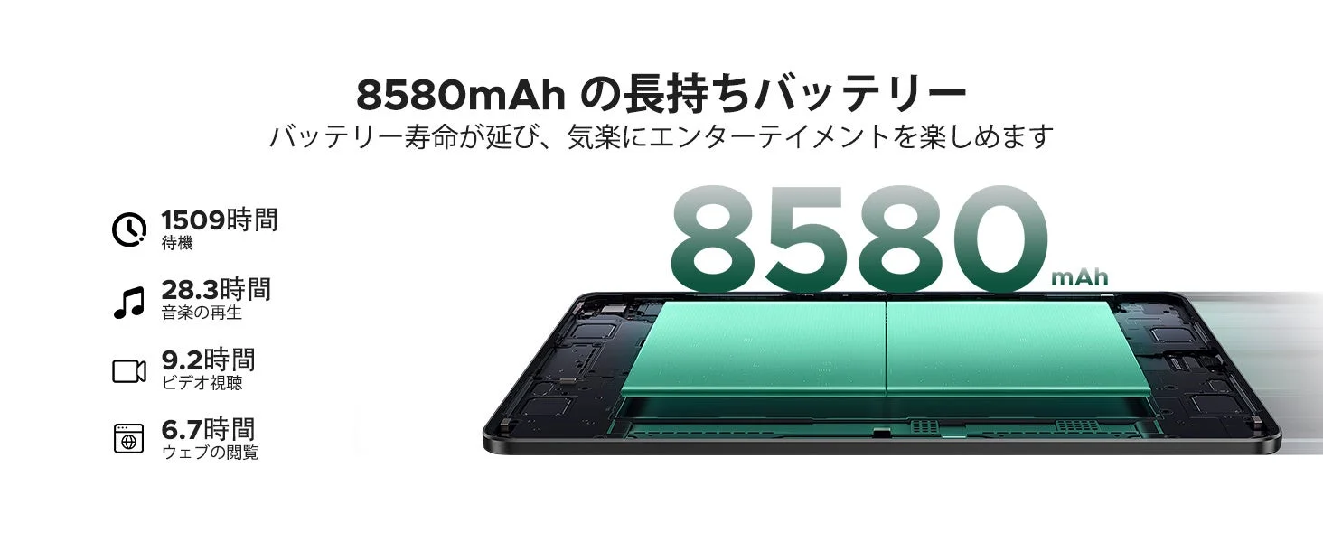 8580mAhの大容量バッテリー