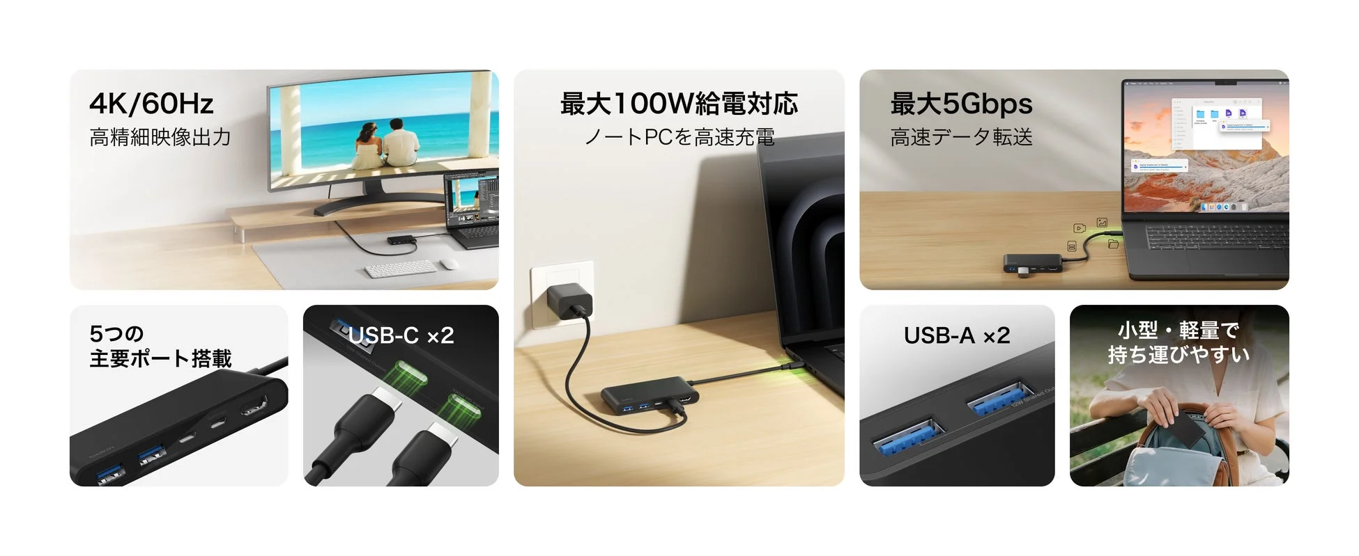 Connect USB-C 5-in-1 ハブ（USB-A/C混合モデル）の機能紹介