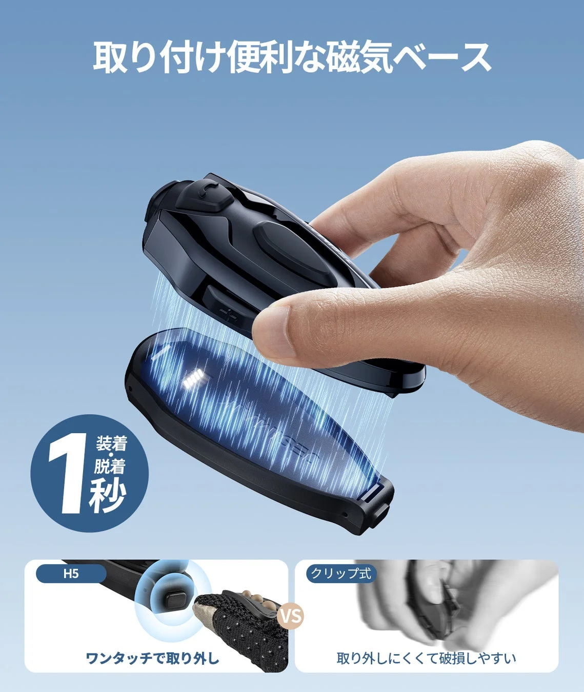 取り付け便利な磁気ベース 装着脱着1秒