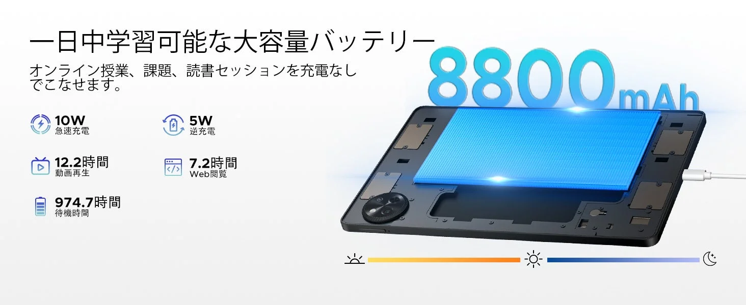 一日中学習可能な大容量バッテリー