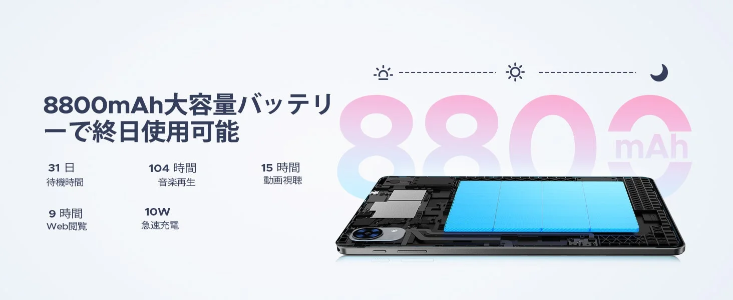 8800mAh大容量バッテリーの駆動時間