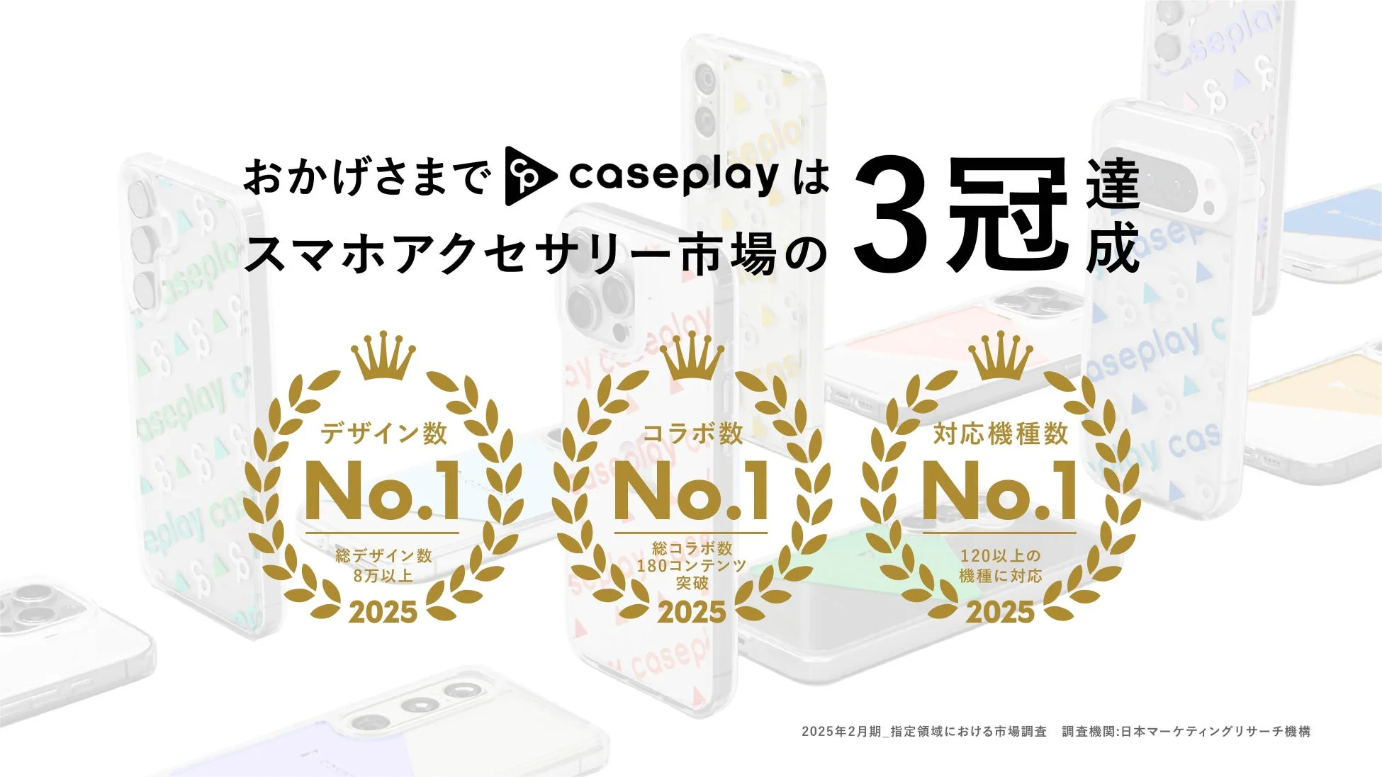 Caseplayがスマホアクセサリー市場で3冠達成したことを示す画像