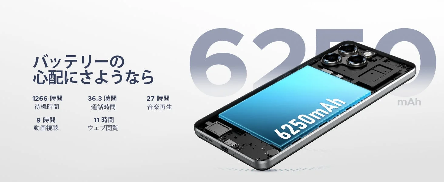 6250mAh大容量バッテリー搭載スマートフォンの広告