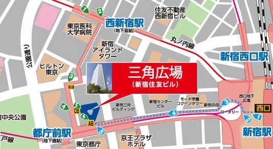 新宿駅周辺、特に西新宿エリアの地図です。
