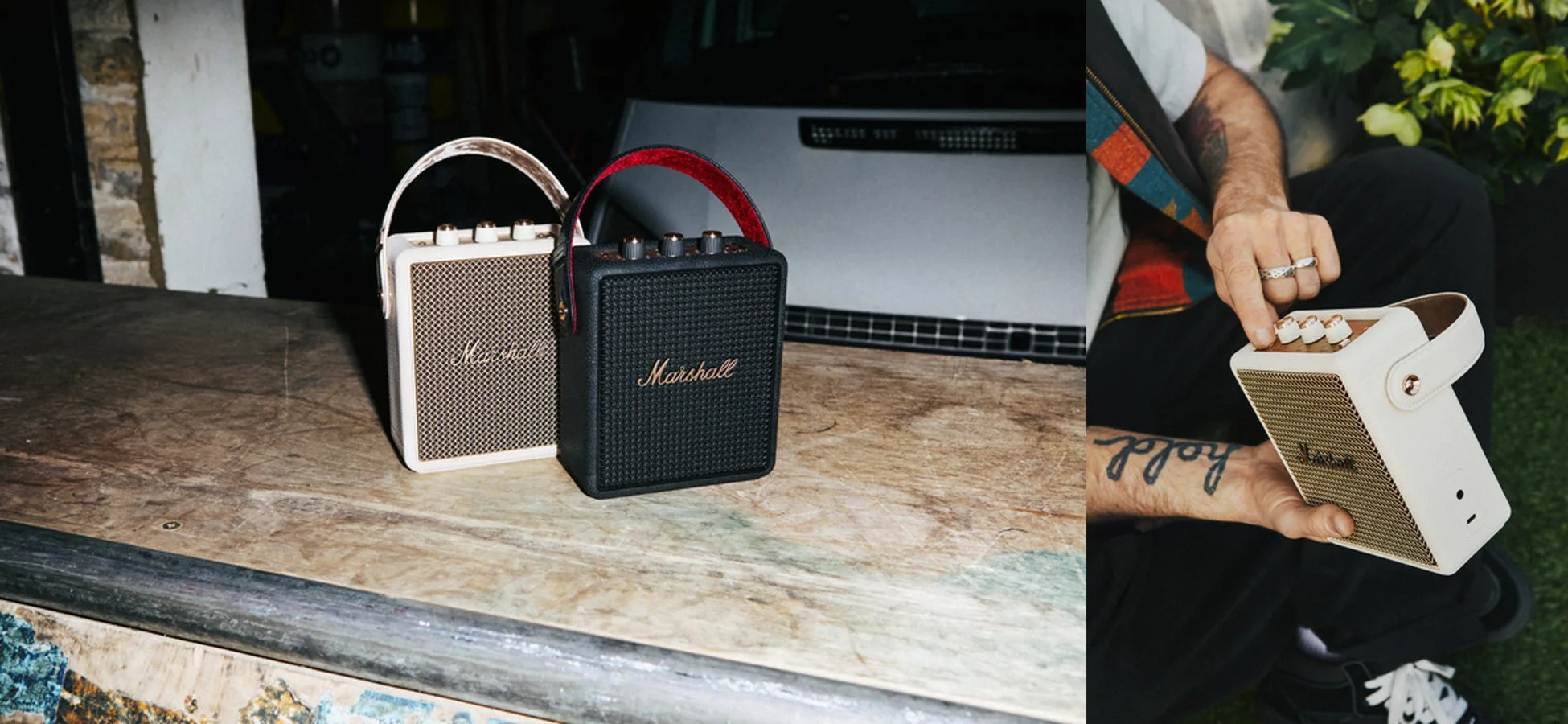 Marshallスピーカー、白黒2台