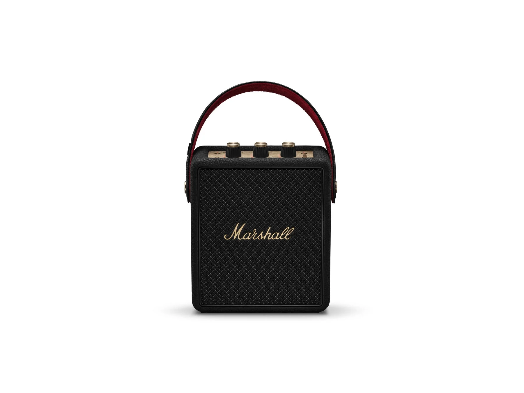 黒いMarshallスピーカー、白背景
