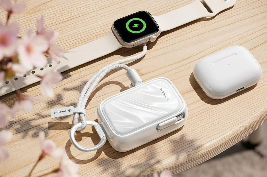 Apple Watchを充電中のバッテリー、フック付き