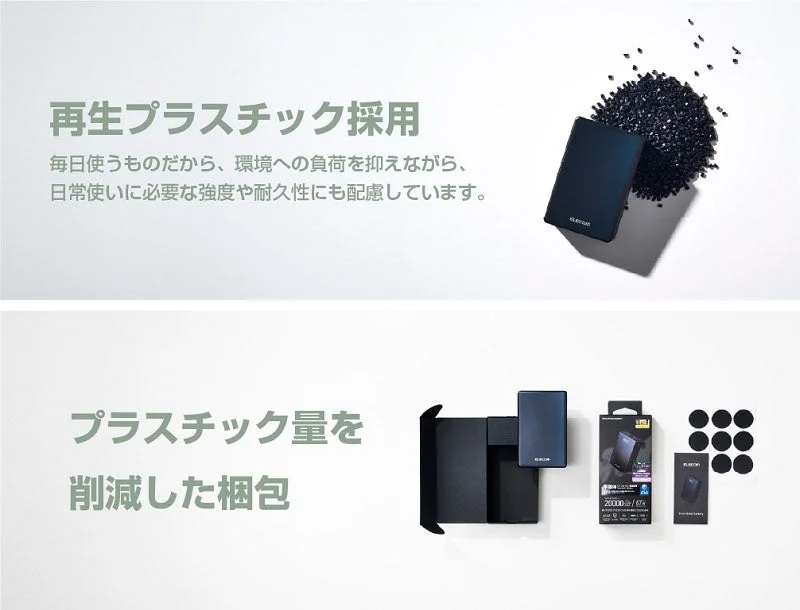 再生プラスチック採用と環境にやさしい梱包