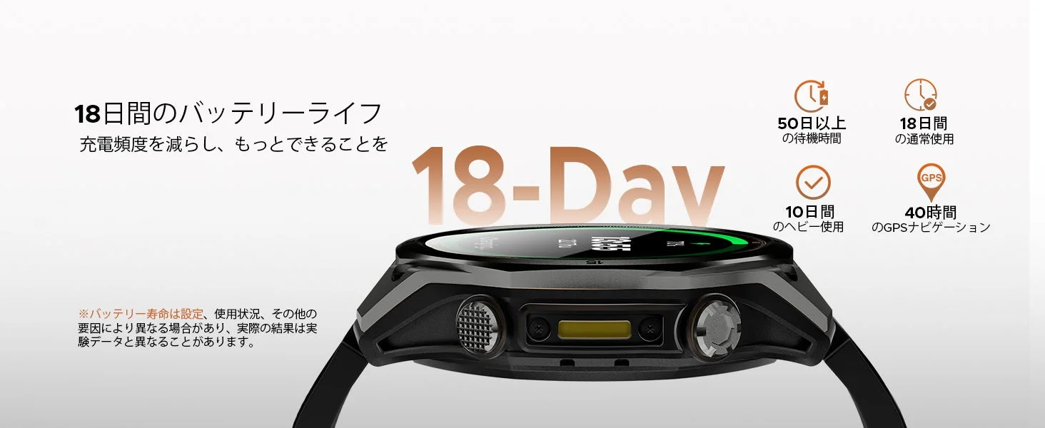 長持ちバッテリーをアピールするスマートウォッチの紹介