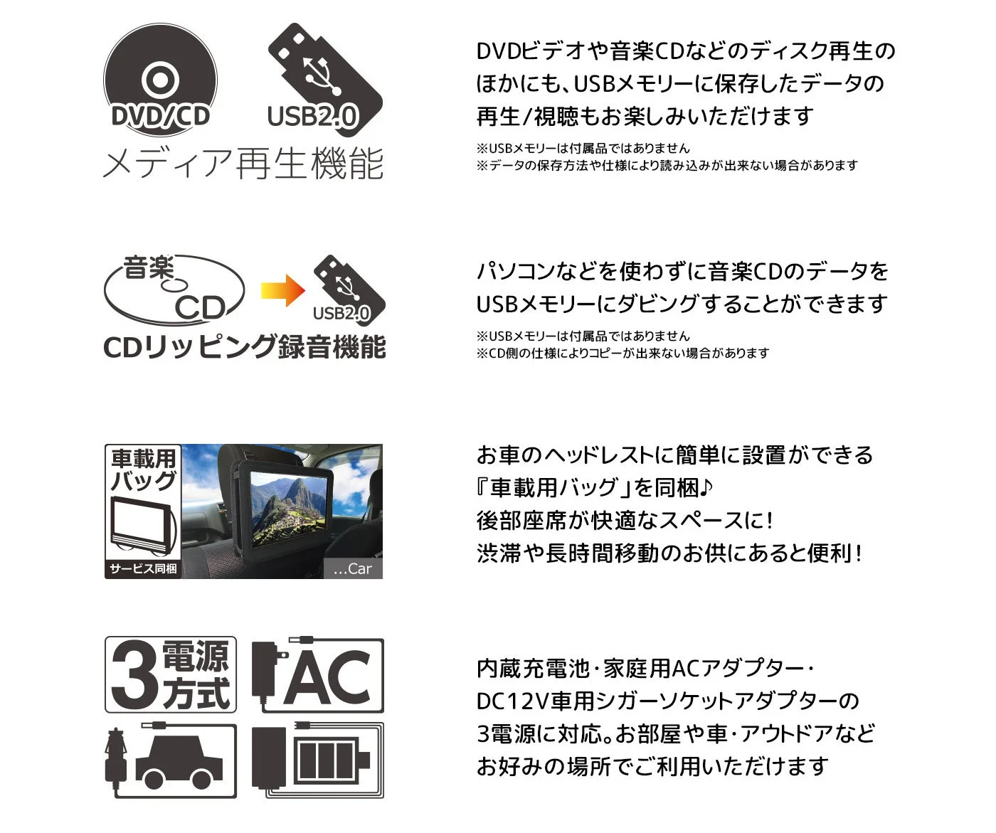 DVD/CD USB2.0 メディア再生機能