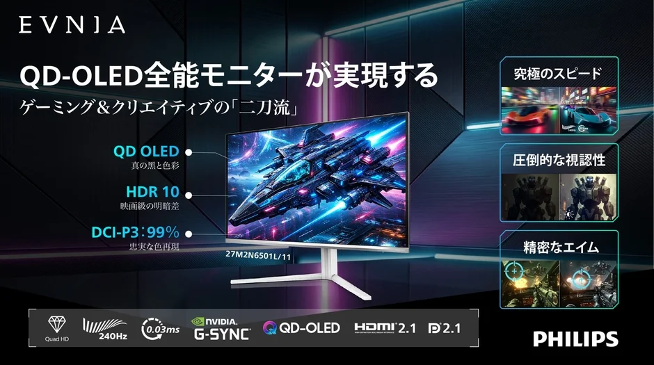 EVNIA QD-OLED全能モニター