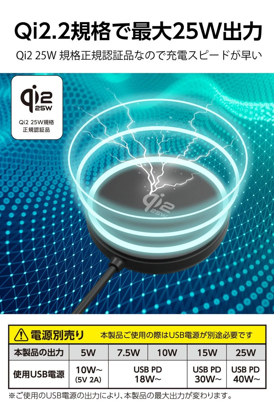 Qi2.2規格と最大25W出力
