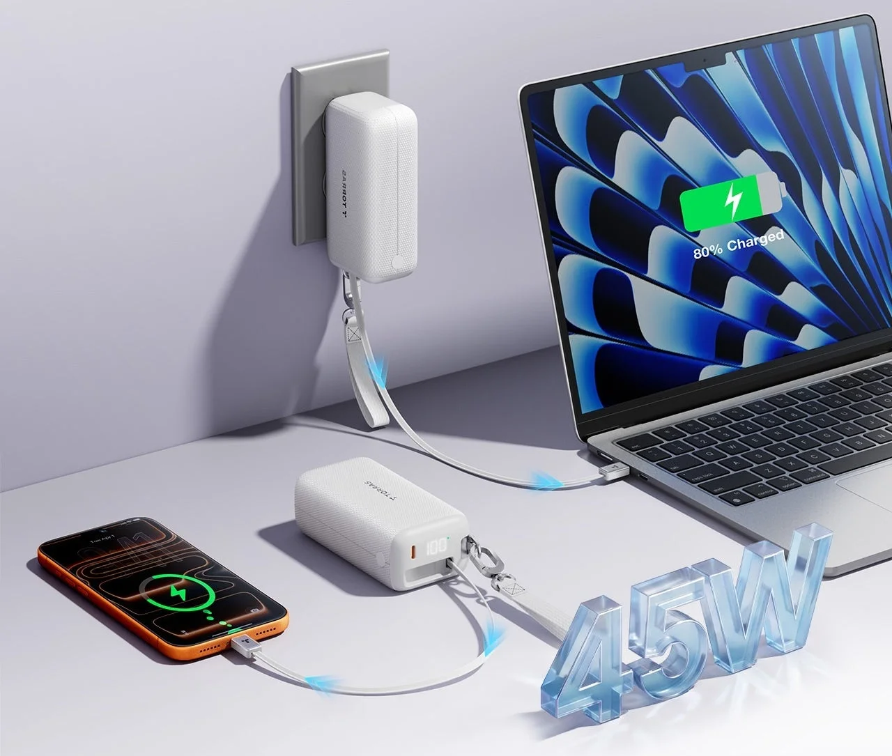 ノートPCとスマートフォンを充電しているイメージ