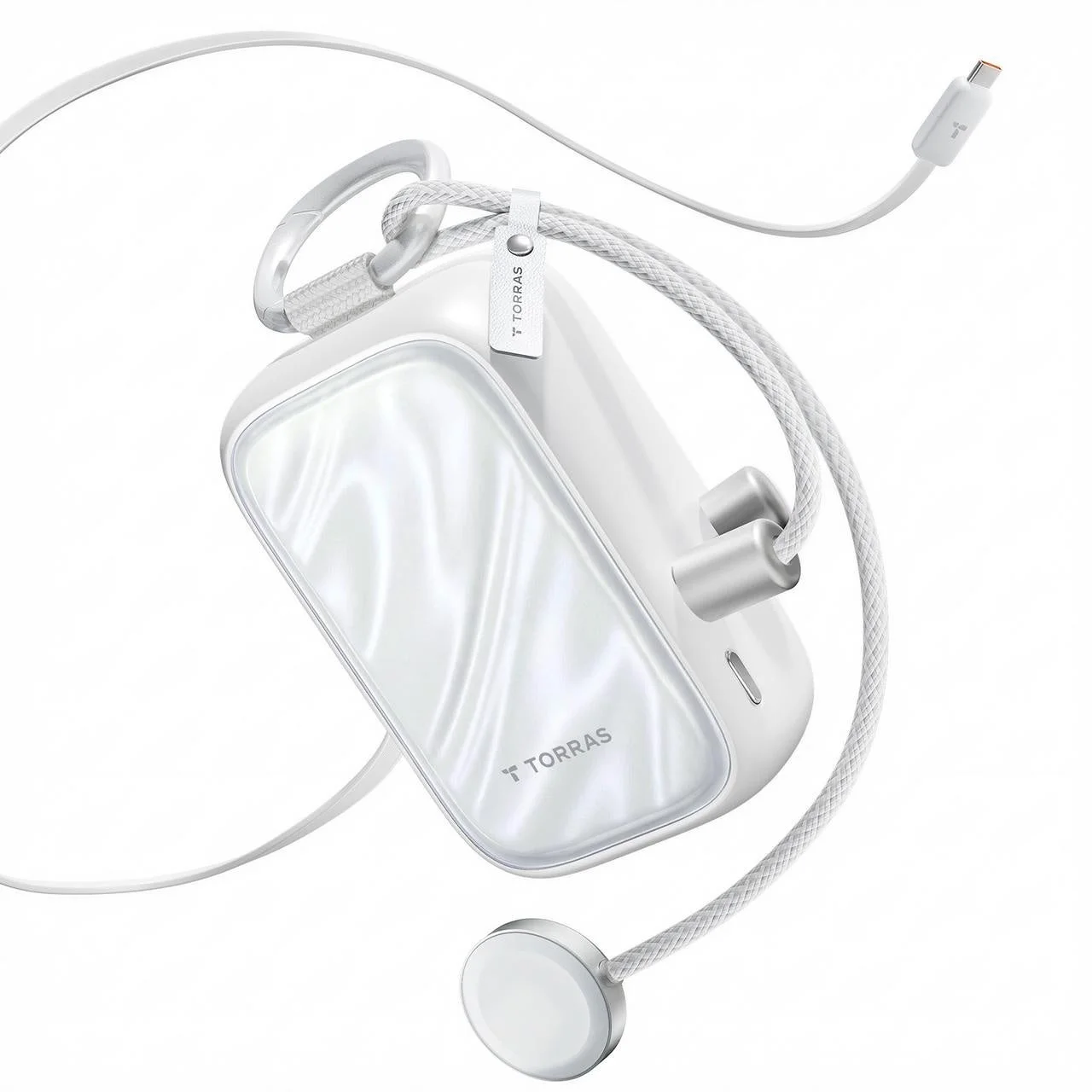 モバイルバッテリー本体とApple Watch充電器、ケーブル