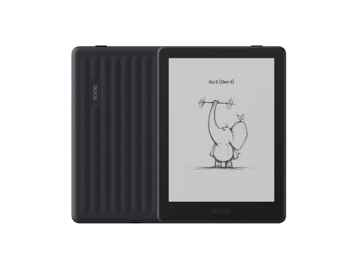 黒い電子書籍リーダー「BOOX Go 6 (Gen II)」が、保護ケースと共に写っています。