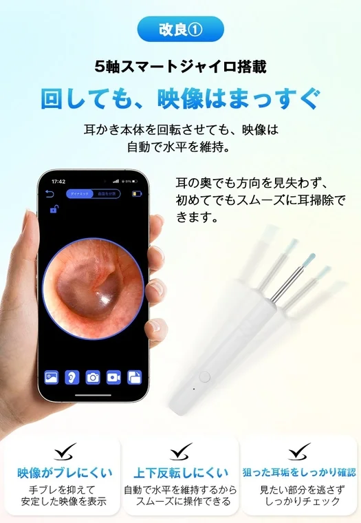5軸スマートジャイロを搭載した耳かきの広告画像