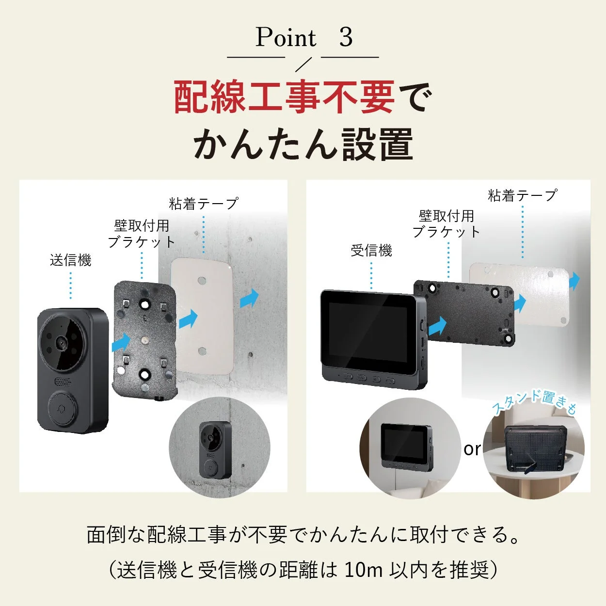 配線工事不要で かんたん設置