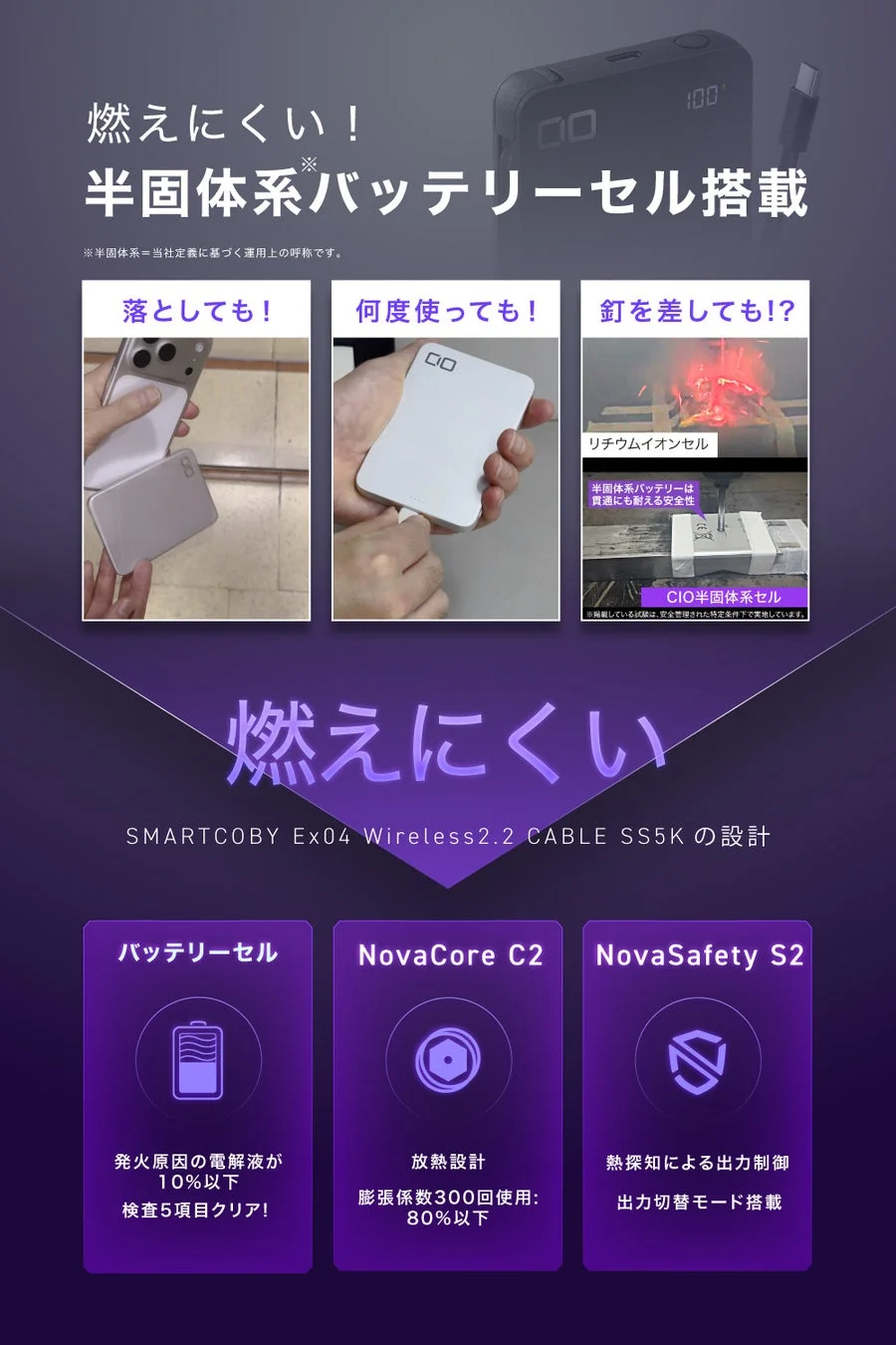 燃えにくい半固体系バッテリー